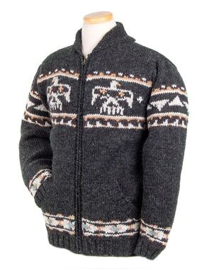 Lost Horizons Nepal 100% Wool Knit Eagle Sweater Woven Tribal Pattern Mens Large